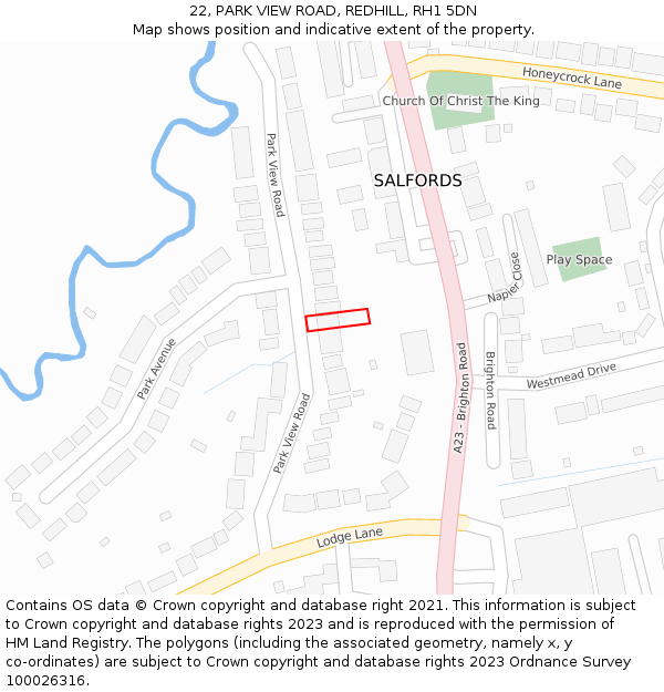 22, PARK VIEW ROAD, REDHILL, RH1 5DN: Location map and indicative extent of plot