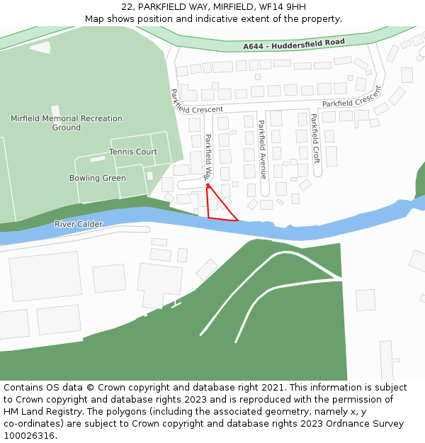 22, PARKFIELD WAY, MIRFIELD, WF14 9HH: Location map and indicative extent of plot