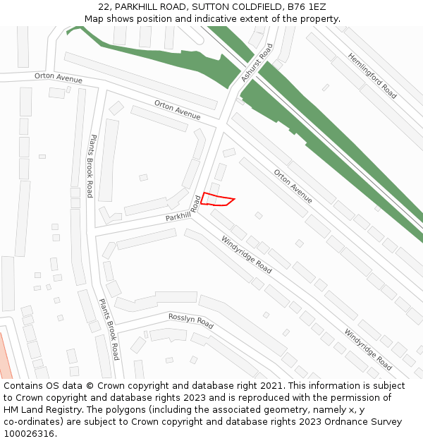 22, PARKHILL ROAD, SUTTON COLDFIELD, B76 1EZ: Location map and indicative extent of plot
