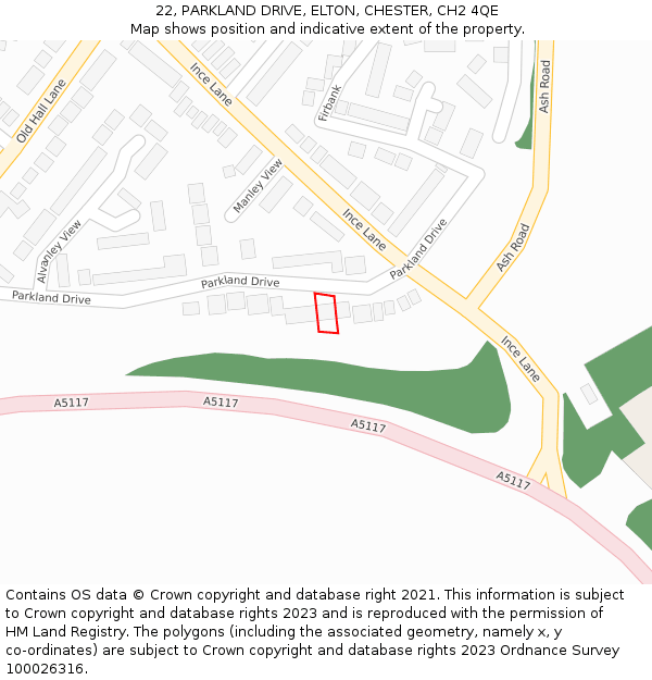 22, PARKLAND DRIVE, ELTON, CHESTER, CH2 4QE: Location map and indicative extent of plot