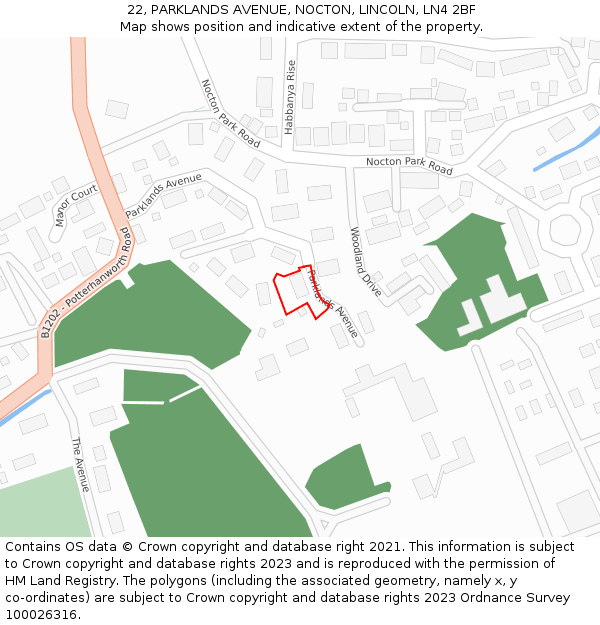 22, PARKLANDS AVENUE, NOCTON, LINCOLN, LN4 2BF: Location map and indicative extent of plot