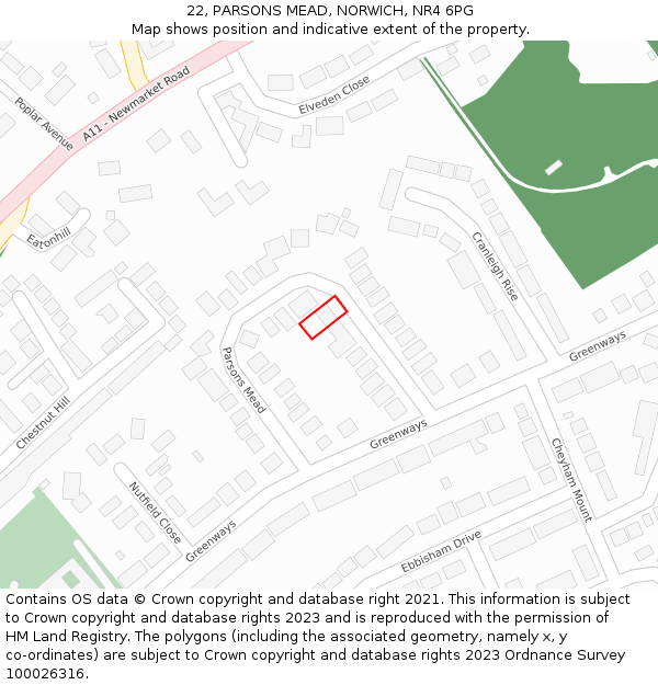 22, PARSONS MEAD, NORWICH, NR4 6PG: Location map and indicative extent of plot