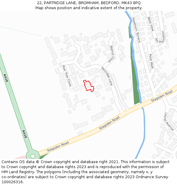 22, PARTRIDGE LANE, BROMHAM, BEDFORD, MK43 8PQ: Location map and indicative extent of plot