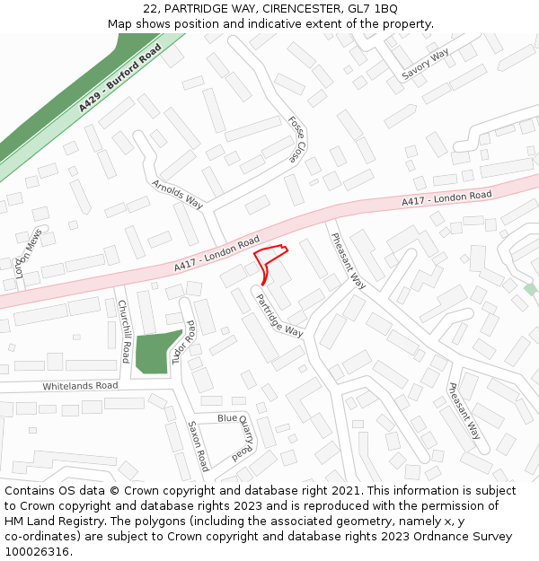 22, PARTRIDGE WAY, CIRENCESTER, GL7 1BQ: Location map and indicative extent of plot