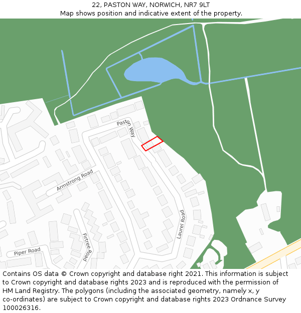 22, PASTON WAY, NORWICH, NR7 9LT: Location map and indicative extent of plot