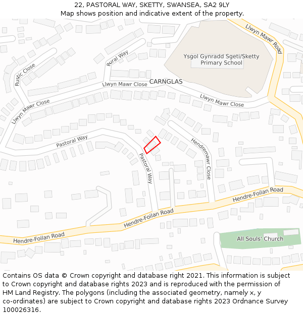 22, PASTORAL WAY, SKETTY, SWANSEA, SA2 9LY: Location map and indicative extent of plot