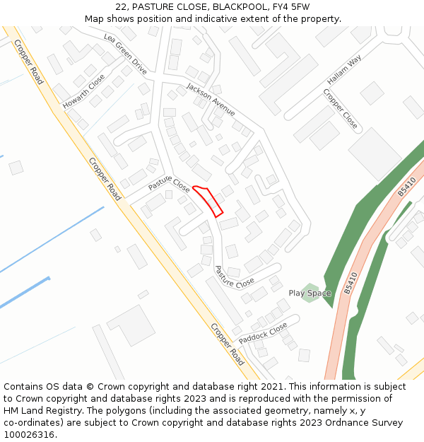 22, PASTURE CLOSE, BLACKPOOL, FY4 5FW: Location map and indicative extent of plot