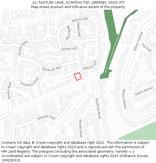 22, PASTURE LANE, SCARTHO TOP, GRIMSBY, DN33 3TF: Location map and indicative extent of plot