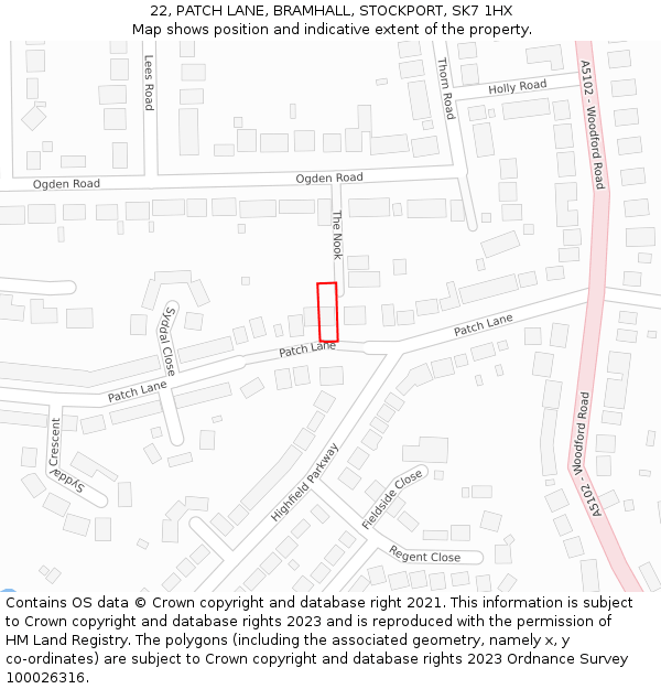 22, PATCH LANE, BRAMHALL, STOCKPORT, SK7 1HX: Location map and indicative extent of plot