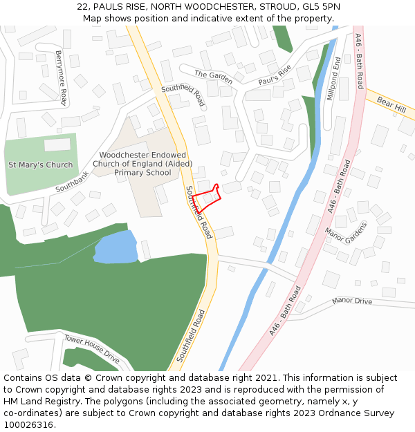 22, PAULS RISE, NORTH WOODCHESTER, STROUD, GL5 5PN: Location map and indicative extent of plot