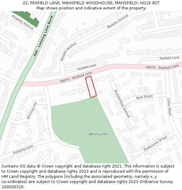 22, PEAFIELD LANE, MANSFIELD WOODHOUSE, MANSFIELD, NG19 9DT: Location map and indicative extent of plot