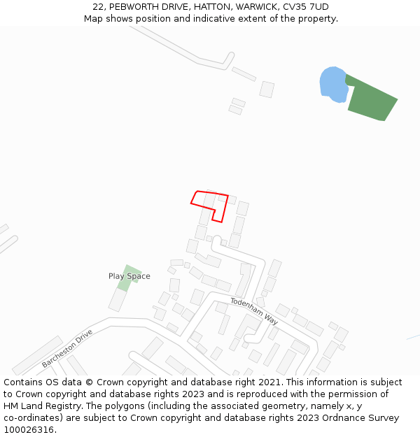 22, PEBWORTH DRIVE, HATTON, WARWICK, CV35 7UD: Location map and indicative extent of plot