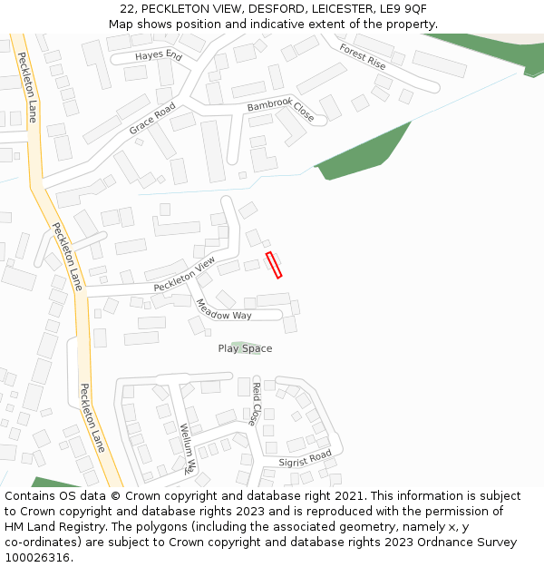 22, PECKLETON VIEW, DESFORD, LEICESTER, LE9 9QF: Location map and indicative extent of plot