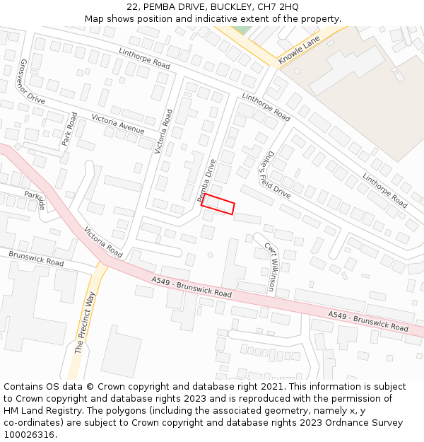 22, PEMBA DRIVE, BUCKLEY, CH7 2HQ: Location map and indicative extent of plot