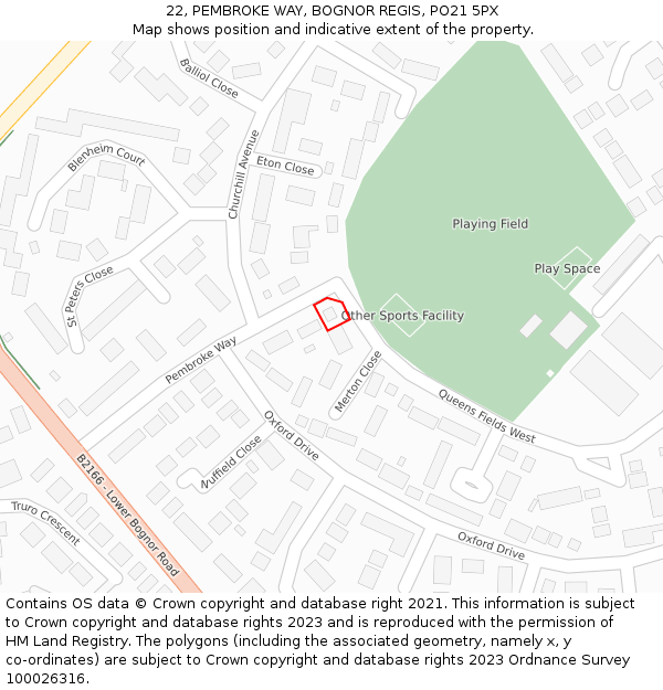 22, PEMBROKE WAY, BOGNOR REGIS, PO21 5PX: Location map and indicative extent of plot