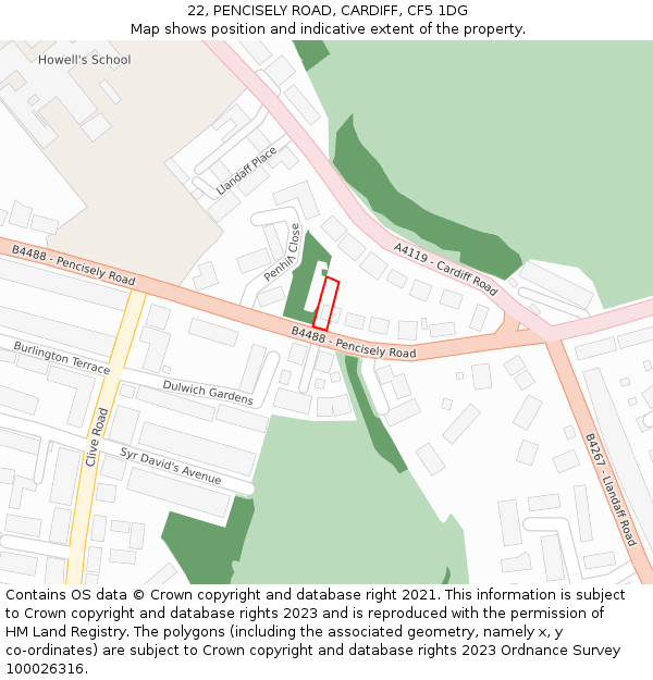 22, PENCISELY ROAD, CARDIFF, CF5 1DG: Location map and indicative extent of plot