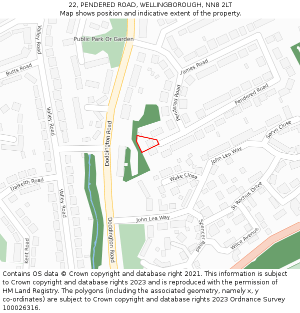 22, PENDERED ROAD, WELLINGBOROUGH, NN8 2LT: Location map and indicative extent of plot