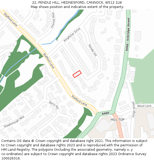 22, PENDLE HILL, HEDNESFORD, CANNOCK, WS12 1LW: Location map and indicative extent of plot