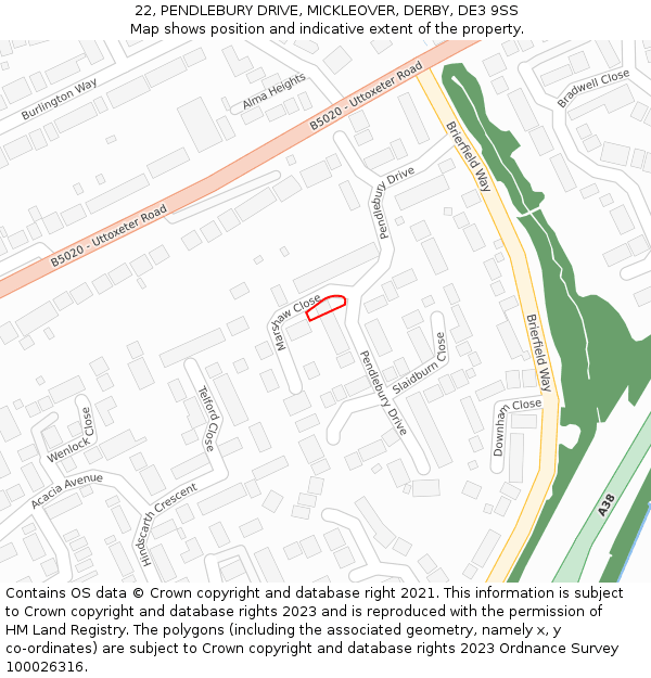 22, PENDLEBURY DRIVE, MICKLEOVER, DERBY, DE3 9SS: Location map and indicative extent of plot