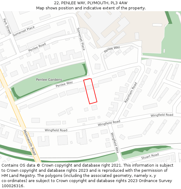 22, PENLEE WAY, PLYMOUTH, PL3 4AW: Location map and indicative extent of plot