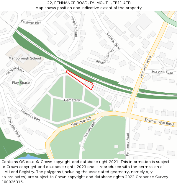 22, PENNANCE ROAD, FALMOUTH, TR11 4EB: Location map and indicative extent of plot