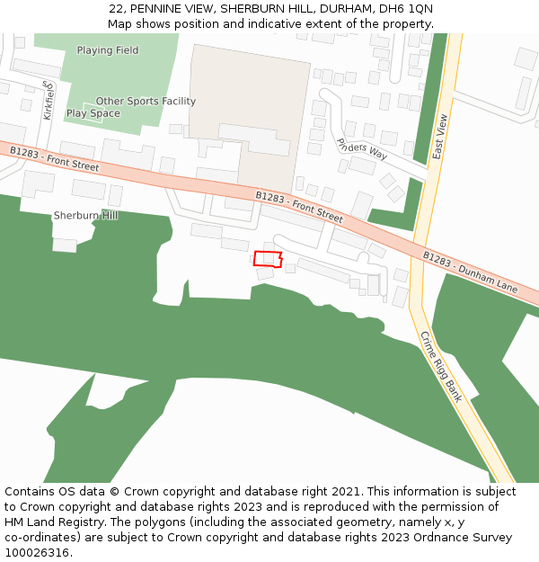 22, PENNINE VIEW, SHERBURN HILL, DURHAM, DH6 1QN: Location map and indicative extent of plot