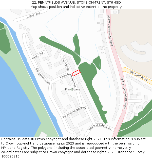 22, PENNYFIELDS AVENUE, STOKE-ON-TRENT, ST6 4SD: Location map and indicative extent of plot