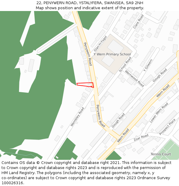 22, PENYWERN ROAD, YSTALYFERA, SWANSEA, SA9 2NH: Location map and indicative extent of plot