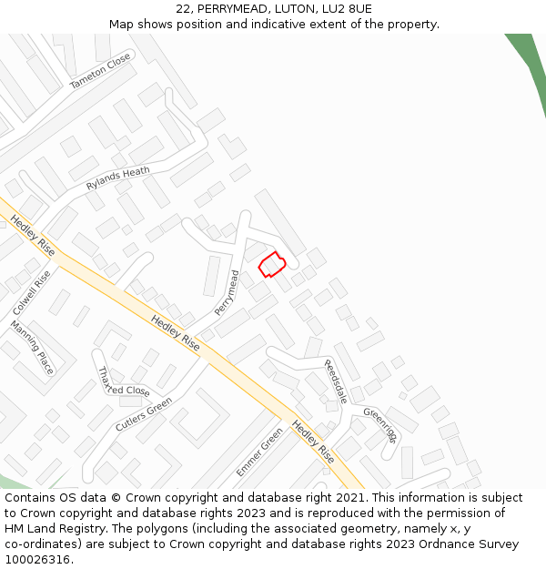 22, PERRYMEAD, LUTON, LU2 8UE: Location map and indicative extent of plot