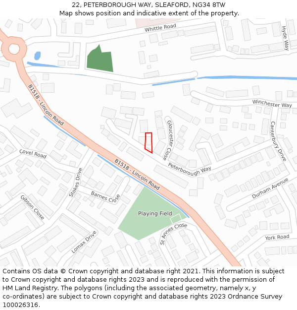 22, PETERBOROUGH WAY, SLEAFORD, NG34 8TW: Location map and indicative extent of plot