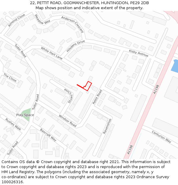 22, PETTIT ROAD, GODMANCHESTER, HUNTINGDON, PE29 2DB: Location map and indicative extent of plot