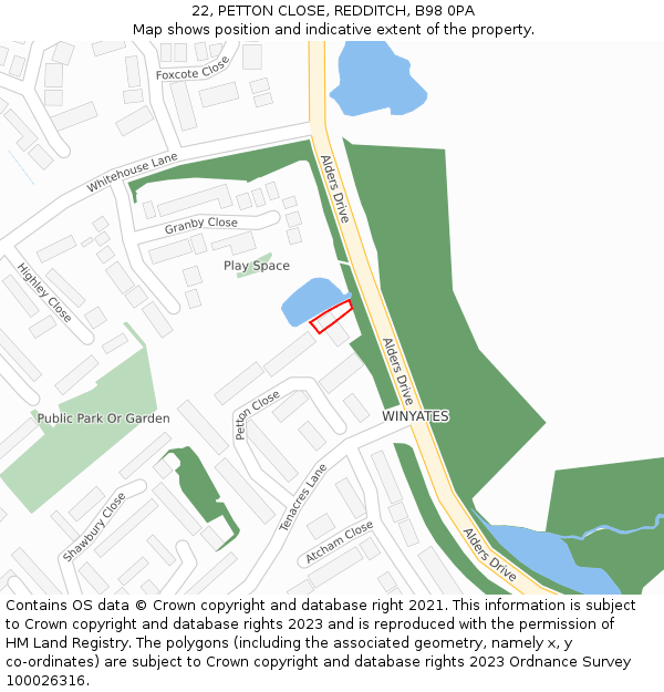 22, PETTON CLOSE, REDDITCH, B98 0PA: Location map and indicative extent of plot