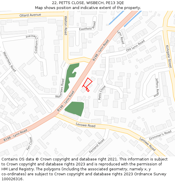 22, PETTS CLOSE, WISBECH, PE13 3QE: Location map and indicative extent of plot