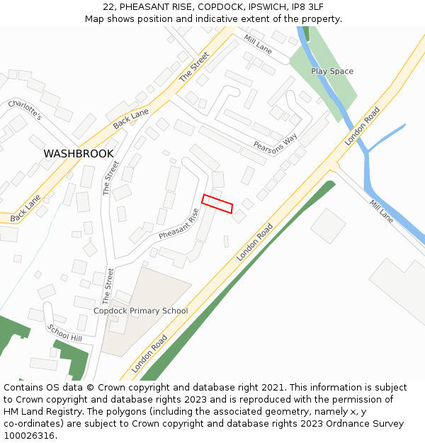 22, PHEASANT RISE, COPDOCK, IPSWICH, IP8 3LF: Location map and indicative extent of plot