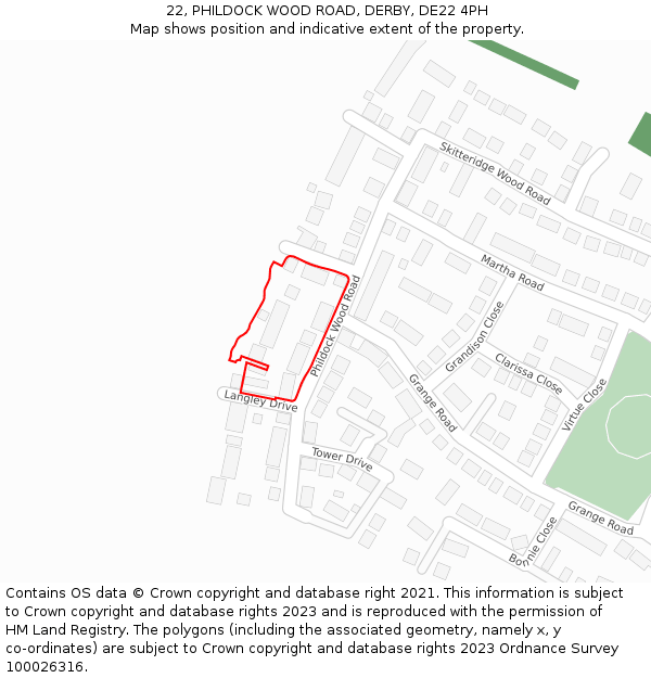 22, PHILDOCK WOOD ROAD, DERBY, DE22 4PH: Location map and indicative extent of plot