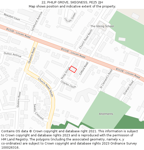 22, PHILIP GROVE, SKEGNESS, PE25 2JH: Location map and indicative extent of plot