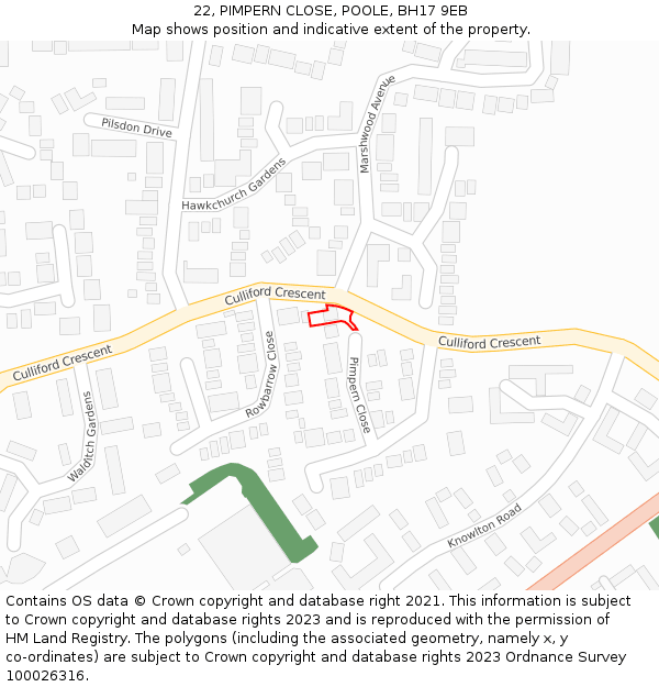 22, PIMPERN CLOSE, POOLE, BH17 9EB: Location map and indicative extent of plot