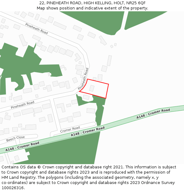 22, PINEHEATH ROAD, HIGH KELLING, HOLT, NR25 6QF: Location map and indicative extent of plot