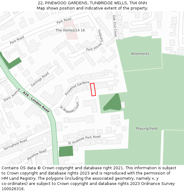 22, PINEWOOD GARDENS, TUNBRIDGE WELLS, TN4 0NN: Location map and indicative extent of plot