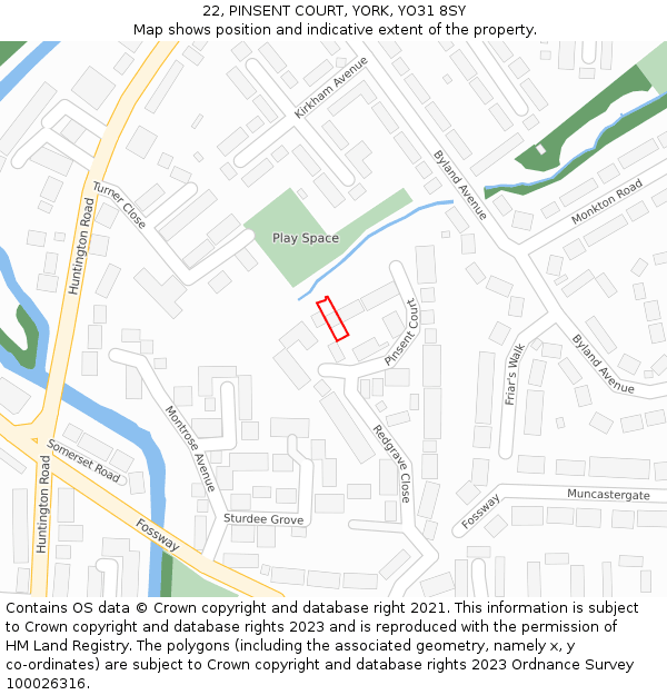 22, PINSENT COURT, YORK, YO31 8SY: Location map and indicative extent of plot