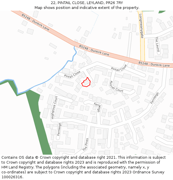 22, PINTAIL CLOSE, LEYLAND, PR26 7RY: Location map and indicative extent of plot