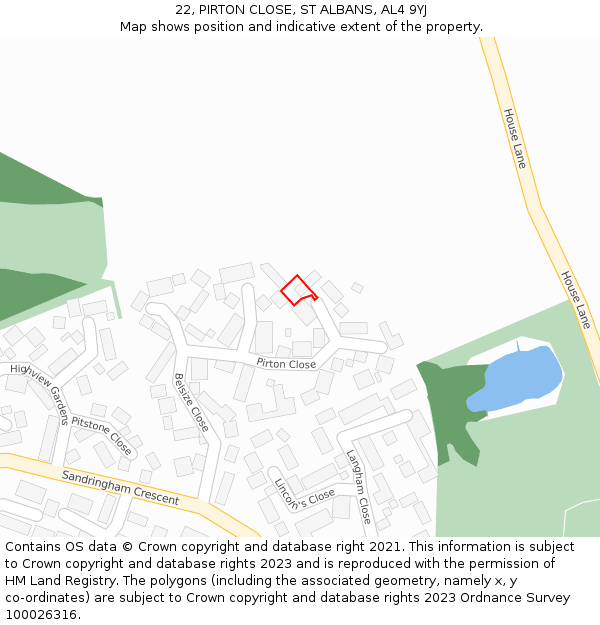 22, PIRTON CLOSE, ST ALBANS, AL4 9YJ: Location map and indicative extent of plot