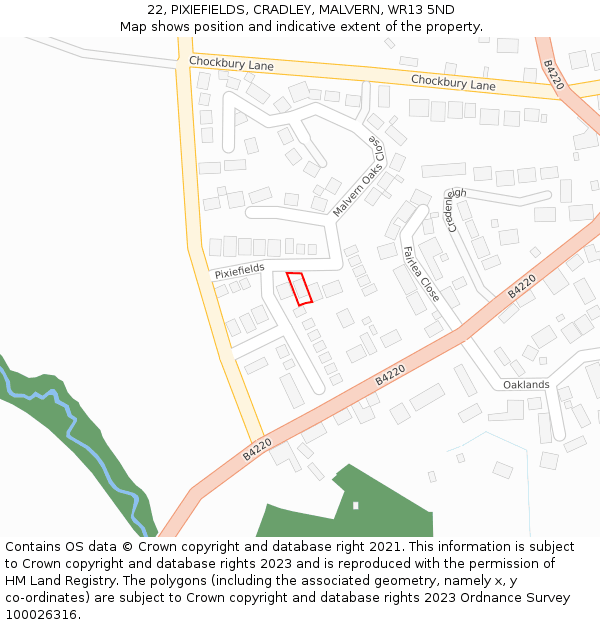 22, PIXIEFIELDS, CRADLEY, MALVERN, WR13 5ND: Location map and indicative extent of plot