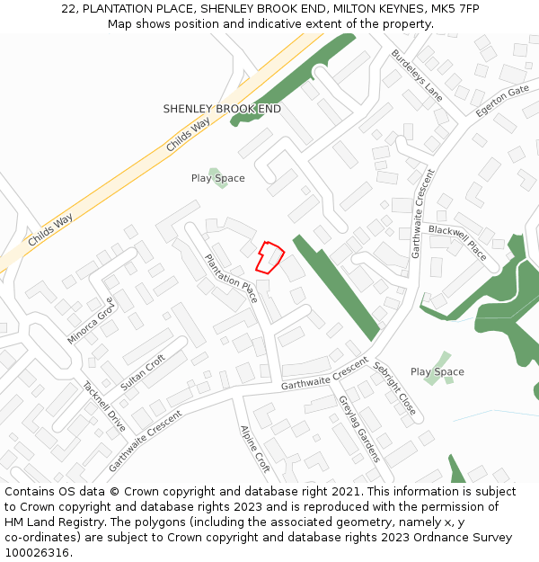 22, PLANTATION PLACE, SHENLEY BROOK END, MILTON KEYNES, MK5 7FP: Location map and indicative extent of plot