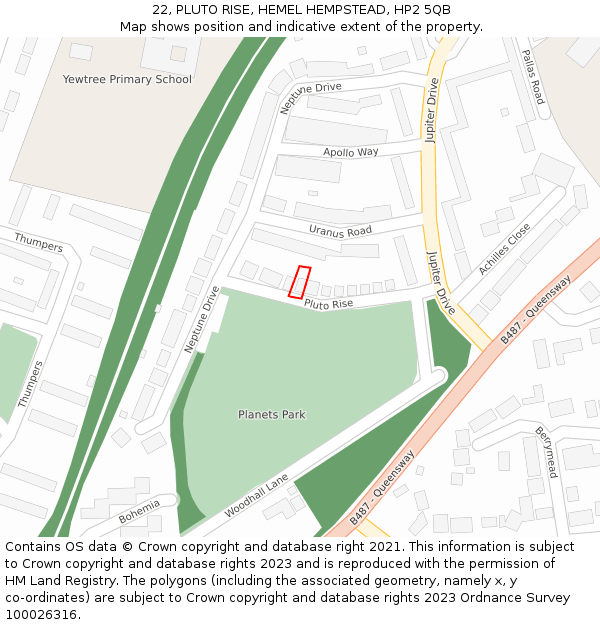 22, PLUTO RISE, HEMEL HEMPSTEAD, HP2 5QB: Location map and indicative extent of plot