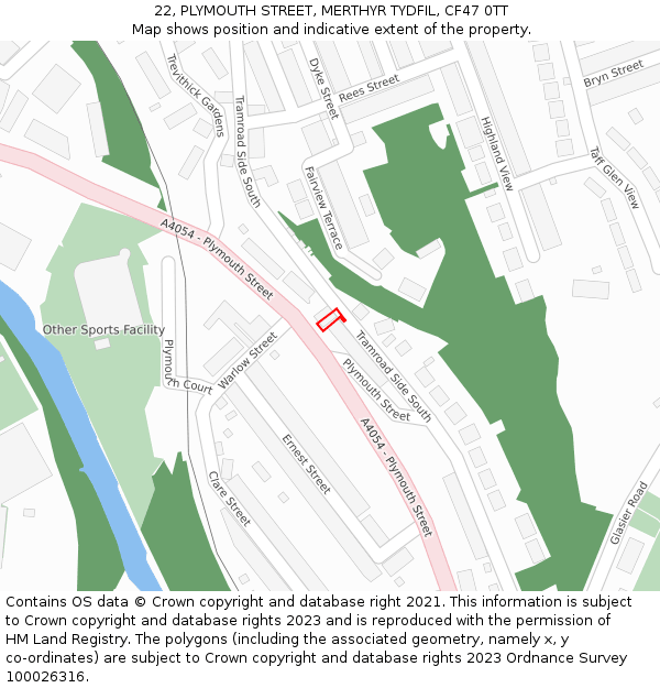 22, PLYMOUTH STREET, MERTHYR TYDFIL, CF47 0TT: Location map and indicative extent of plot