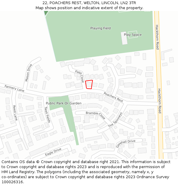 22, POACHERS REST, WELTON, LINCOLN, LN2 3TR: Location map and indicative extent of plot