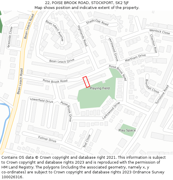 22, POISE BROOK ROAD, STOCKPORT, SK2 5JF: Location map and indicative extent of plot