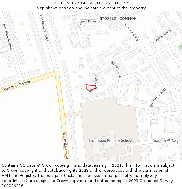 22, POMEROY GROVE, LUTON, LU2 7SY: Location map and indicative extent of plot