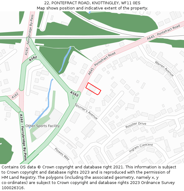 22, PONTEFRACT ROAD, KNOTTINGLEY, WF11 0ES: Location map and indicative extent of plot